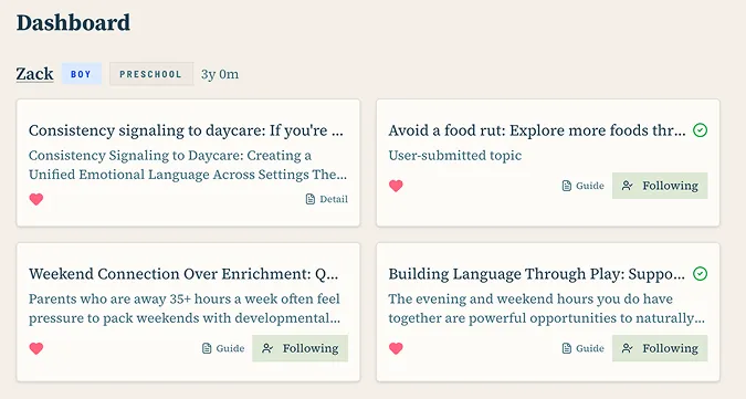 Favorited guides pinned to the dashboard